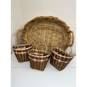 HUBERT Round Natural Rattan Basket With Handles Basket Bundle